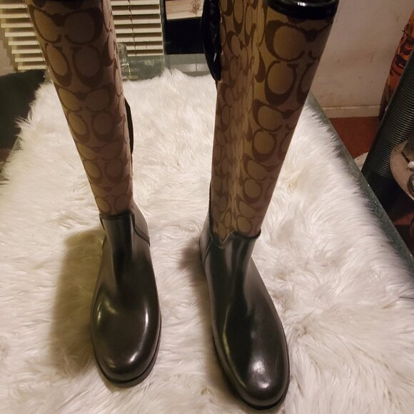 COACH Tristee Signature Lace Up Rain Boots SIZE 10 - Picture 1 of 9